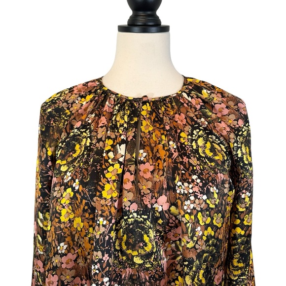 CO Collections Floral Silk Blouse Raglan Puff Sleeve, Size S Spring Summer 2019 - Picture 4 of 13